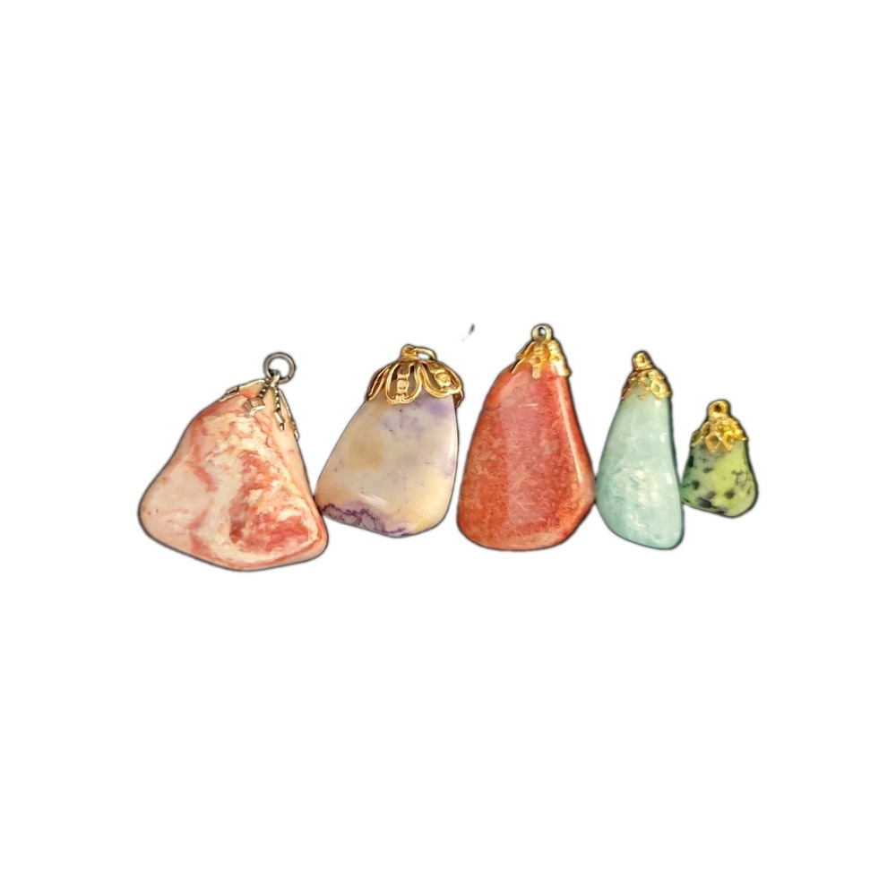 Vintage Lot Of 5 Natural Stone Pink ZEBRA, Tiffany , JASPER, Aquamarine, & Kiwi